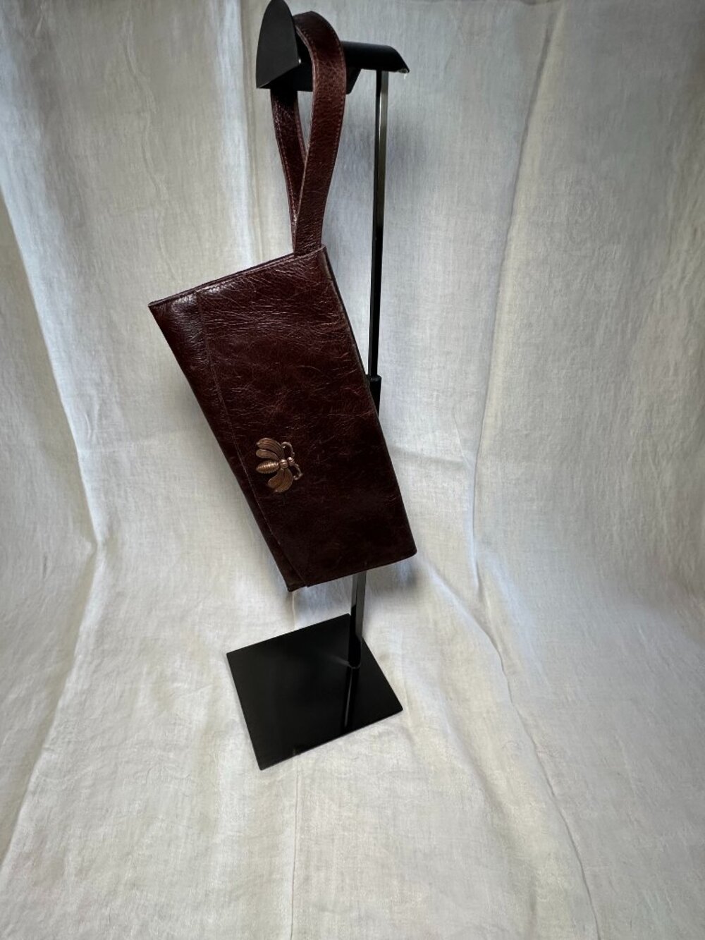 Vallente Leather dark brown genuine leather clutch w/bronze bee embellishment